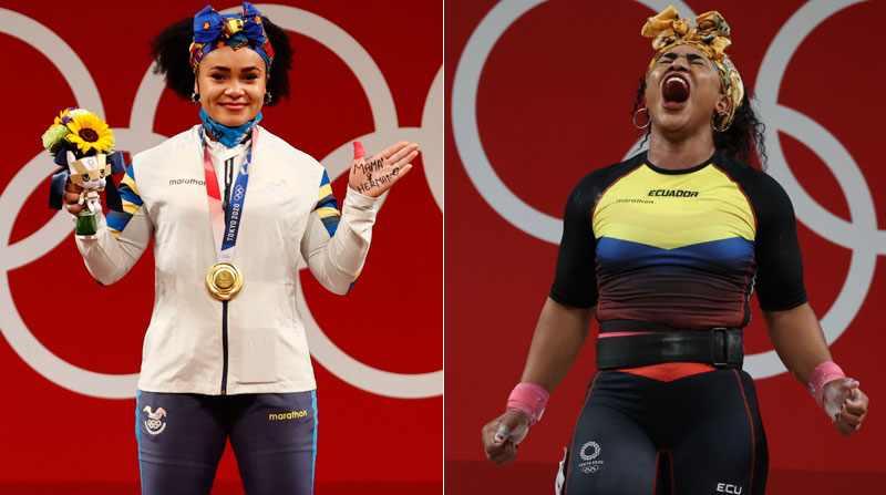 Neisi Dajomes (izq.) y Tamara Salazar en los Juegos Olímpicos Tokio 2020. Foto: EFE y Comité Olímpico Ecuatoriano