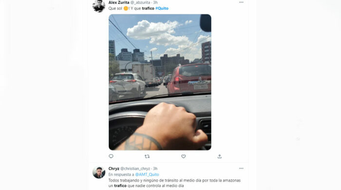 Usuarios de redes sociales se quejaron del tráfico y el calor en Quito, este 23 de diciembre de 2022. Foto: Captura de pantalla