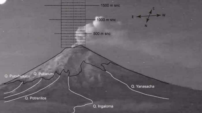 El volcán emite gases y agua durante este lunes 19 de diciembre de 2022. Foto: IG