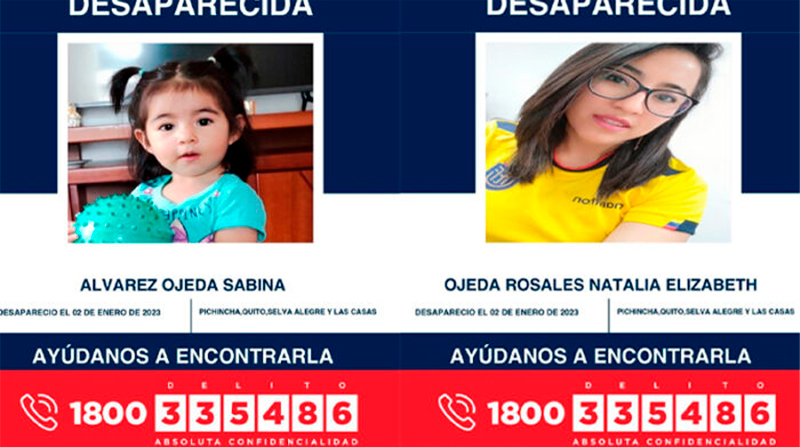 Natalia Ojeda y su hija están desaparecidas desde el 2 de enero de 2023. Foto: Cortesía