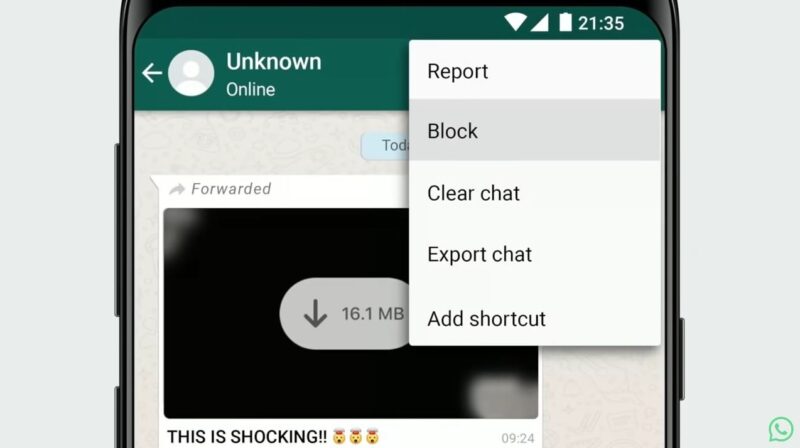 Interfaz de bloqueo de un contacto de WhatsApp en Android. Foto: Europa Press.