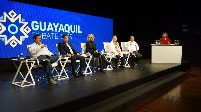 El debate entre los candidatos a la alcaldía de Guayaquil se llevó a cabo este 15 de enero de 2023. Foto: CNE