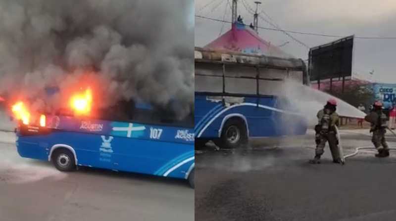 Un bus que llevaba estudiantes universitarios se incendió en plena vía. Foto: Cortesía
