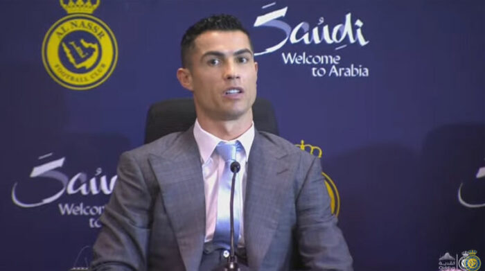 Cristiano Ronaldo en la presentación del equipo Al Nassr el 3 de enero del 2023. Foto: captura de pantalla