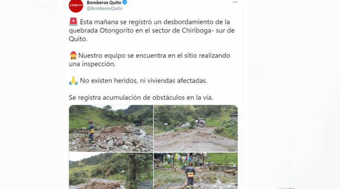 No se registraron personas ni casas afectadas por el desbordamiento en Chiriboga, sur de Quito. Foto: Captura de pantalla
