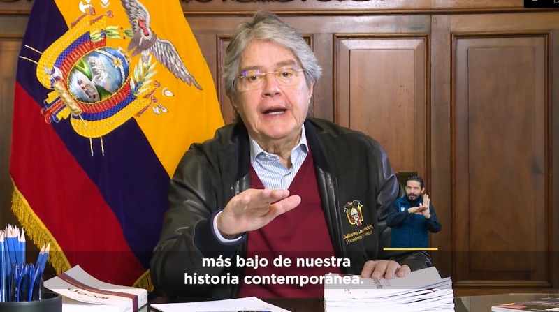 El presidente Guillermo Lasso hizo los anuncios en cadena nacional. Foto: Captura de video