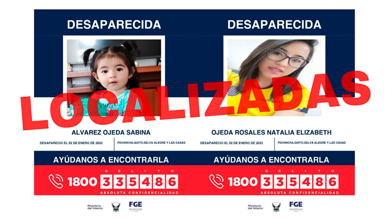 Natalia Ojeda y su hija Sabina estaban desaparecidas desde inicios de 2023 Foto: Fiscalía