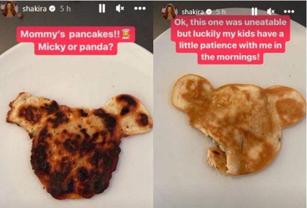 La colombiana publicó dos fotos en su cuenta de Instagram horas más tarde mostrando unos pancakes que les hizo a sus dos hijos de desayuno.