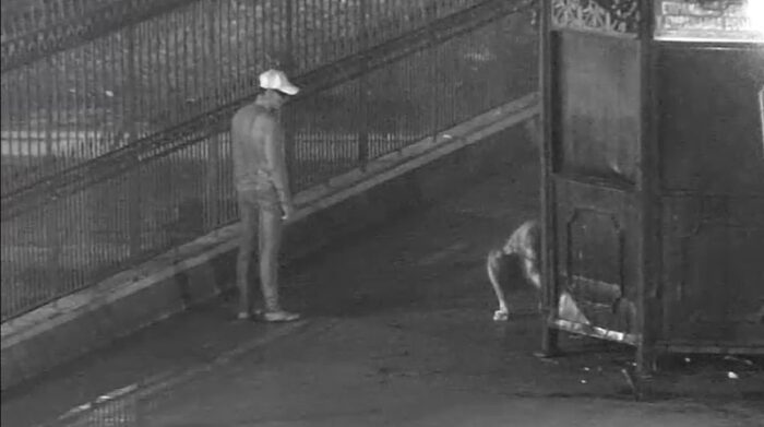 Las imágenes muestran a los dos hombres arrojando el combustible. Foto; Captura de video