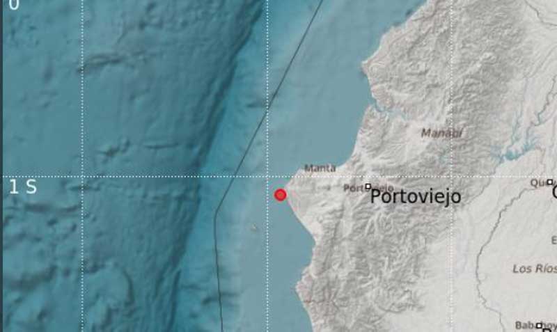 El temblor en Manta ocurrió a las 20:48 del 18 de febrero, a una profundidad de 5 kilómetros. Foto: Twitter Instituto Geofísico