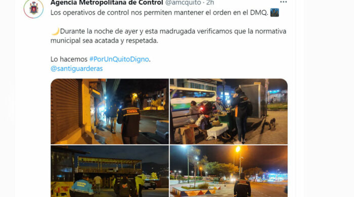 La AMC informó sobre controles en distintos lugares de Quito, mientras rige la ley seca. Foto: Captura de pantalla