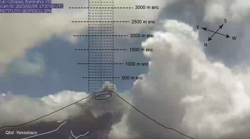 El Geofísico dijo que la emisión del volcán Cotopaxi tiene baja carga de ceniza. Foto: Twitter IG