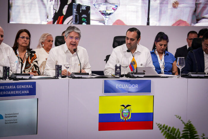 El presidente Guillermo Lasso se refirió al juicio político en la reunión de la Cumbre Iberoamericana de Jefes de Estado. Foto: Presidencia.