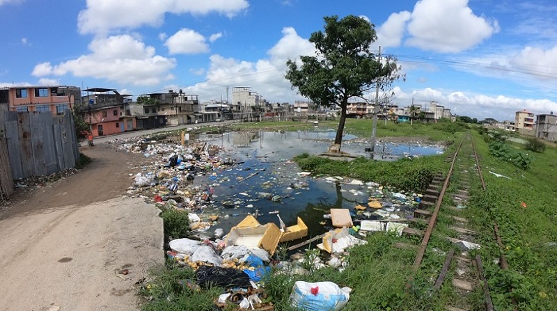 El estancamiento de aguas eleva el foco de contagio vírico y bacteriano en Guayaquil. Foto: Enrique Pesantes / EL COMERCIO