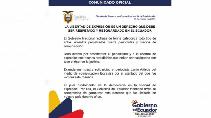 El Gobierno rechazó los atentados contra los periodistas en Ecuador. Foto: Captura