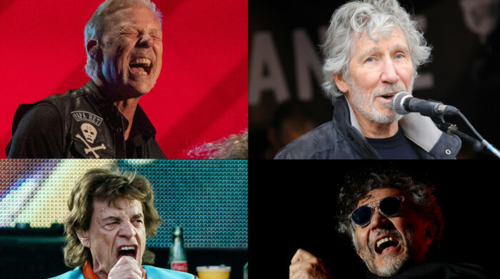 Esta fotografía muestra a James Hetfield, vocalista de Metallica (izq. arriba); Roger Waters, cofundador de la banda Pink Floyd (der. arriba); Mick Jagger, vocalista de Rolling Stones (izq. abajo), y Fito Páez, músico, compositor y cantante. EFE