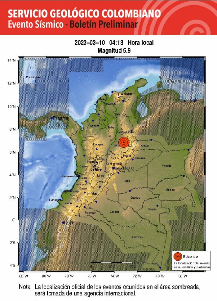 El temblor que sacudió Colombia tuvo una magnitud de 5,9. Foto: Cortesía.