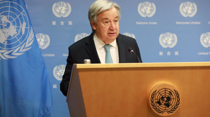 Antonio Guterres, Secretario general de la ONU, hablando de la situación de Ucrania. Foto: Europa Press