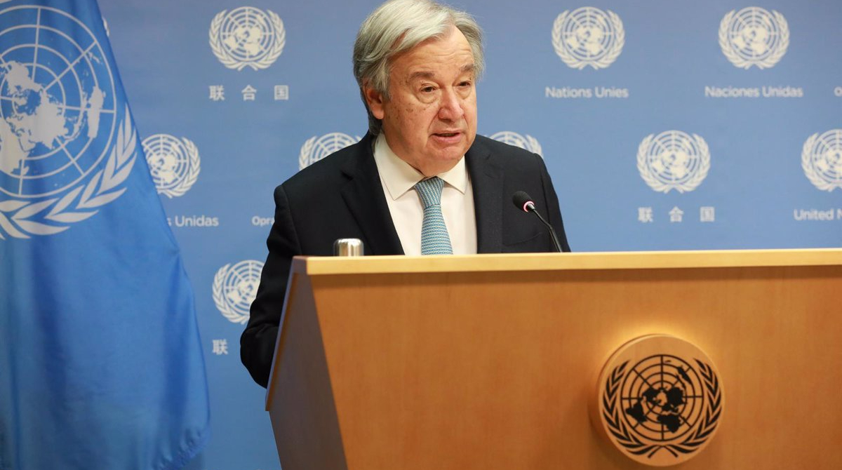 Antonio Guterres, Secretario general de la ONU, hablando de la situación de Ucrania. Foto: Europa Press