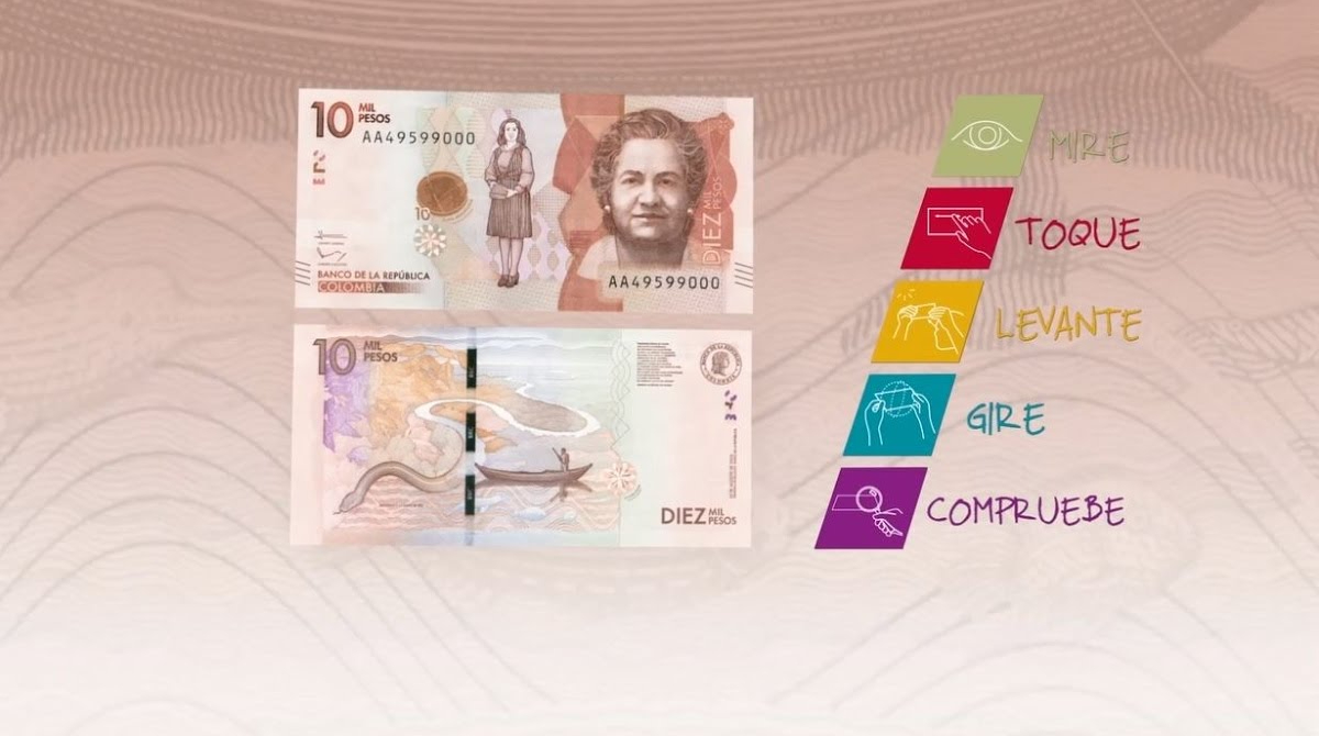 Imagen del billete de 10.000 pesos colombianos. Foto: Youtube Banco de la República - Colombia