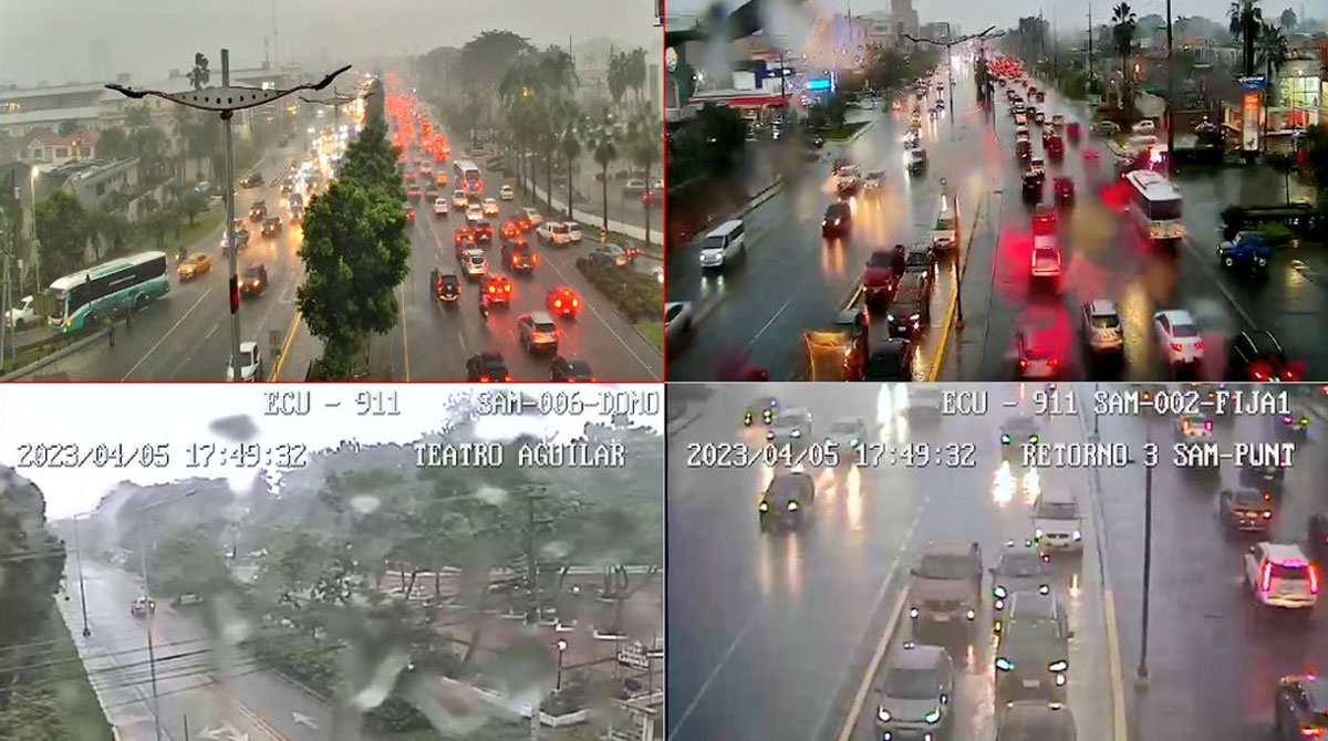 El ECU 911 difundió imágenes de la lluvia y el tráfico en distintos sectores de Guayaquil. Foto: Twitter ECU 911