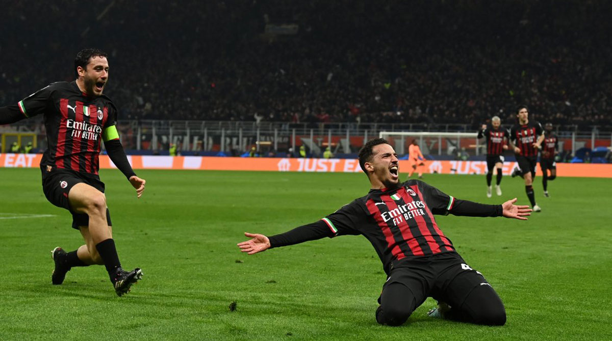 Jugadores del Milan festejan un gol en Champions League. Foto: @acmilan