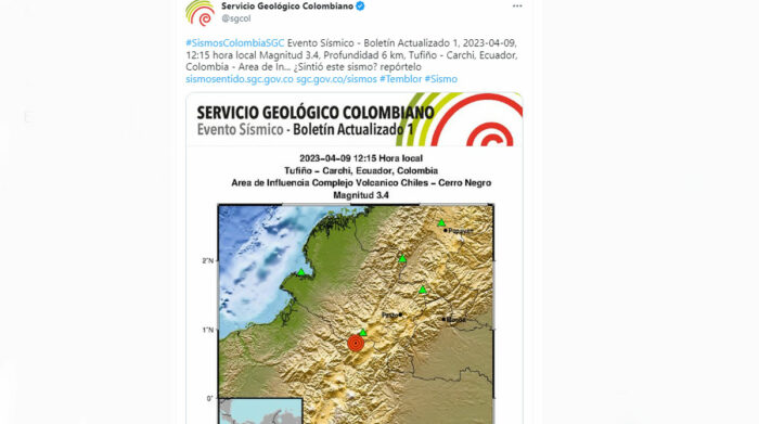 El Instituto Geológico de Colombia informó sobre la magnitud del sismo. Foto: Captura de pantalla