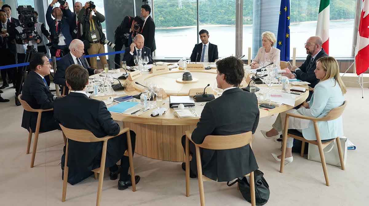 Los líderes del G7 anunciaron este viernes, 19 de mayo de 2023, nuevas sanciones para hacer pagar a Rusia por la guerra en Ucrania. Foto: EFE