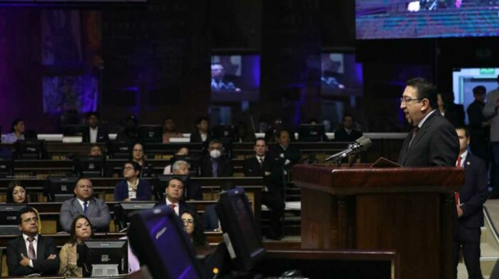 Virgilio Saquicela en el acto de rendición de cuentas de la Asamblea Nacional del periodo 2022. Foto: Twitter @AsambleaEcuador