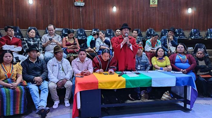 Leonidas Iza en el Consejo Ampliado de organizaciones indígenas desarrollado en Quito este 25 de mayo del 2023. Foto: Conaie