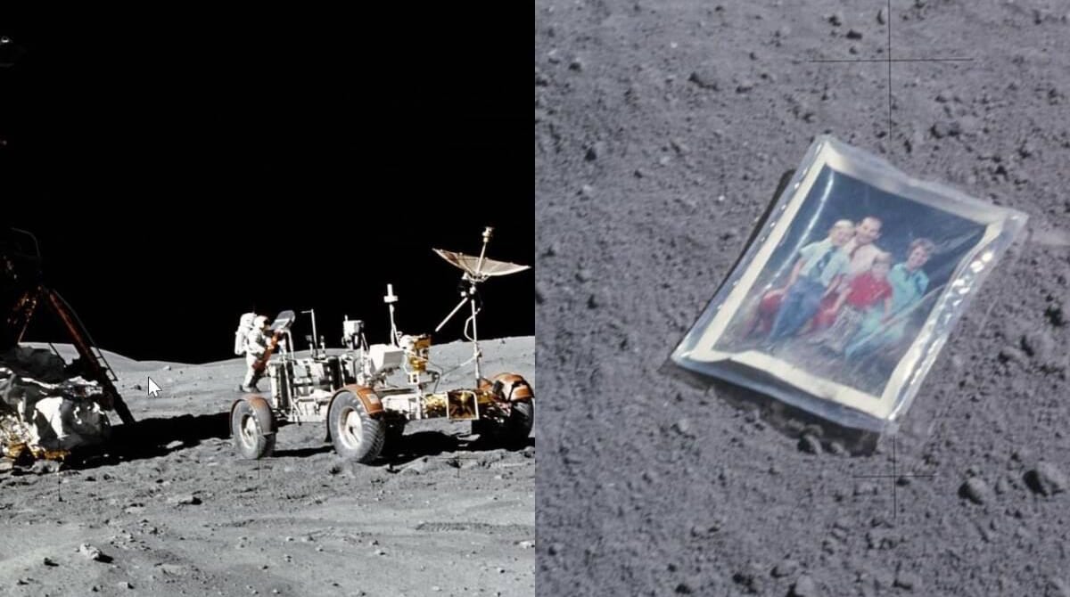 El astronauta Charles Duke, además de recoger muestras, dejó una fotografía de su familia en la luna. Foto: Twitter / Nasa