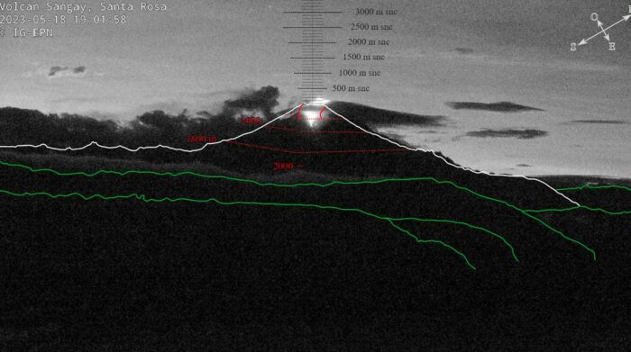 Vista del volcán Sangay el 19 de mayo del 2023. Foto: Instituto Geofísico