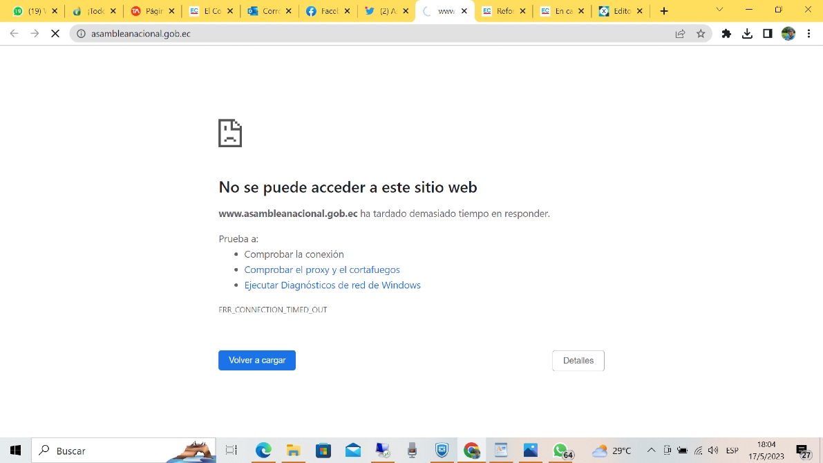 El portal oficial de la Asamblea Nacional no se abre cuando los usuarios ponen la URL. Foto: Captura de pantalla
