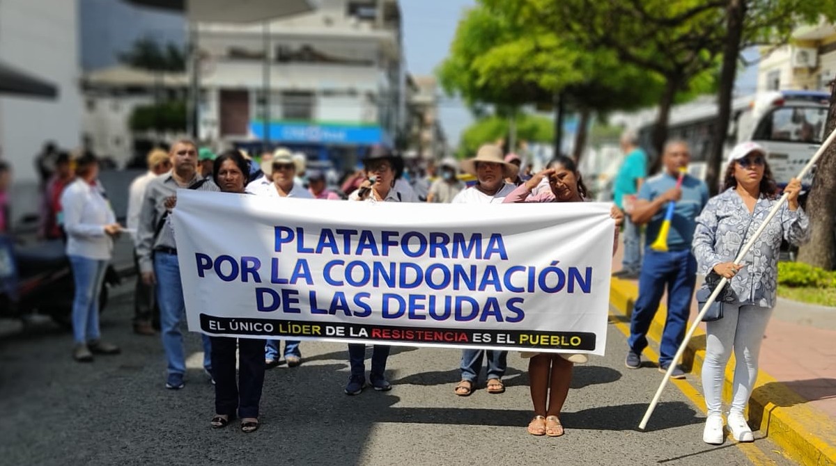 La Plataforma por la condonación de deudas ratifica movilización en Guayaquil. Foto: Cormonlit