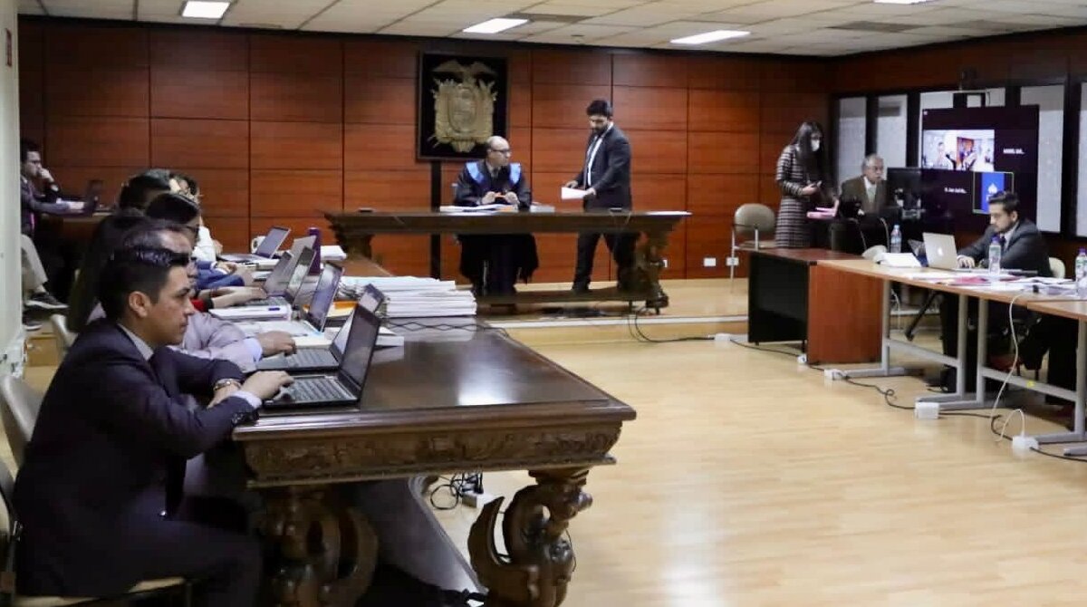 Dos vocales de la Judicatura y un juez de la Corte de Pichincha fueron procesados durante una audiencia, en la Corte Nacional de Justicia. Foto: Fiscalía