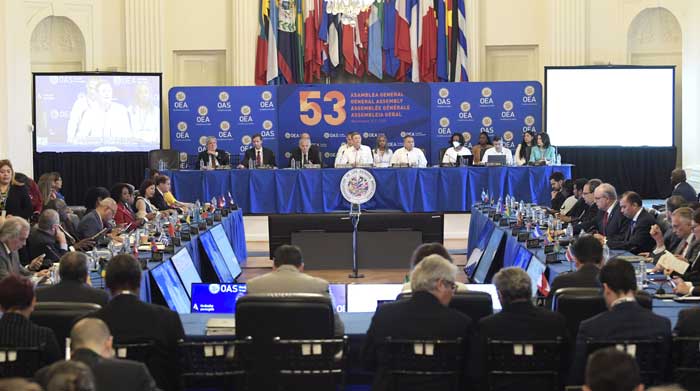 La 53 Asamblea General de la OEA se celebró en Washington con la presencia de varios cancilleres de la región. Foto: EFE