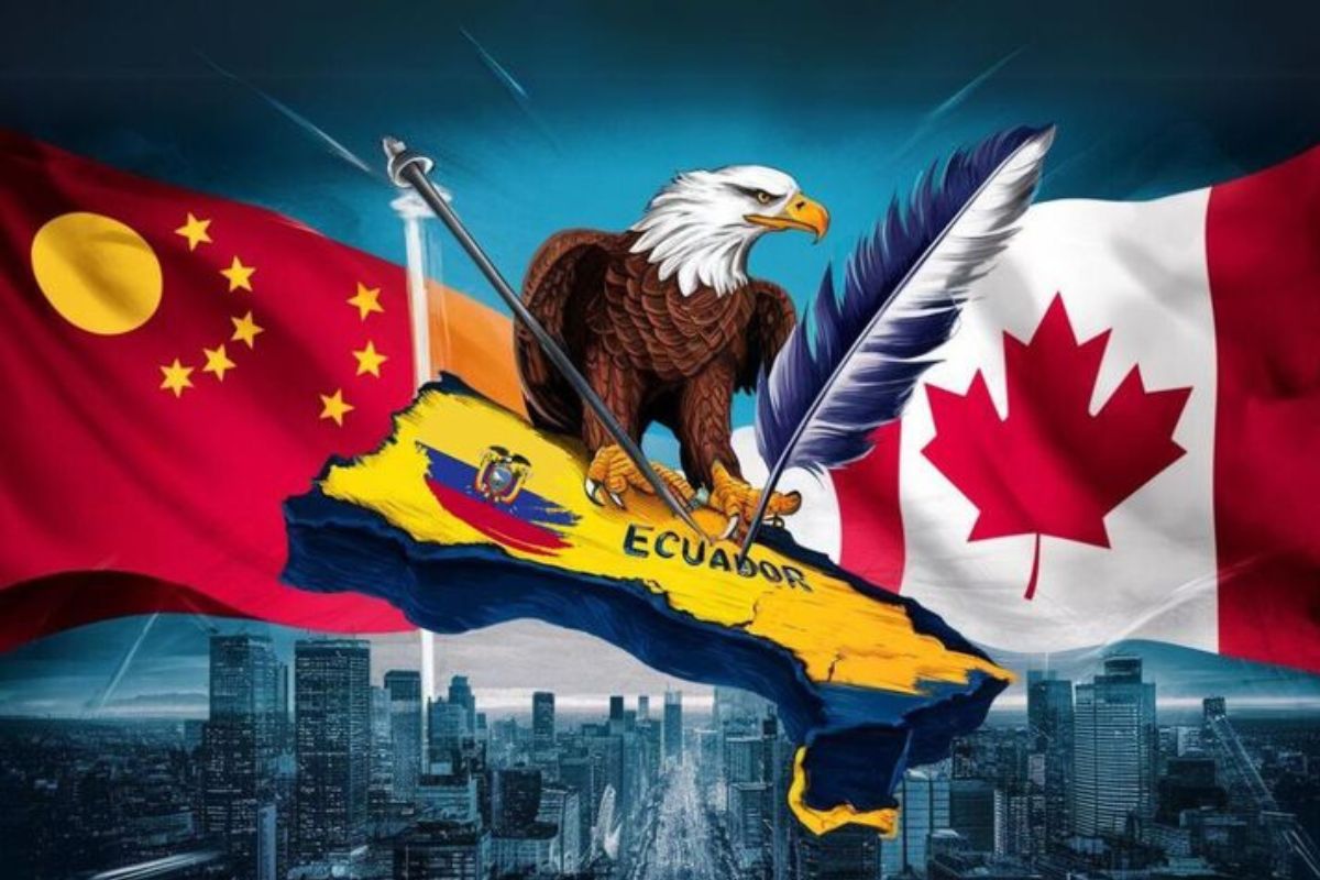 Este miércoles 1 de mayo de 2024 entra en vigencia el acuerdo comercial entre Ecuador y China. Imagen creada en Ideogram con el prompt: Acuerdos comerciales de Ecuador con Canadá y China.