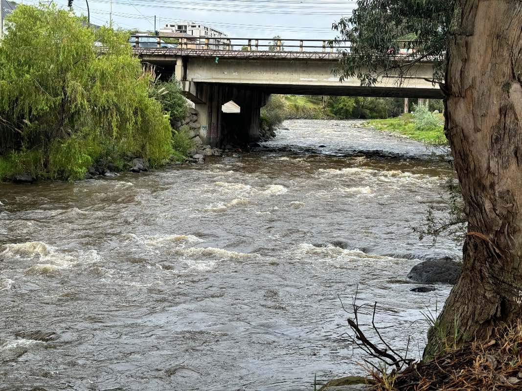 El caudal del río Tomebamba de Cuenca llegó a su mejor nivel registrado en abril de 2024. Foto: Giovanni Astudillo/EL COMERCIO