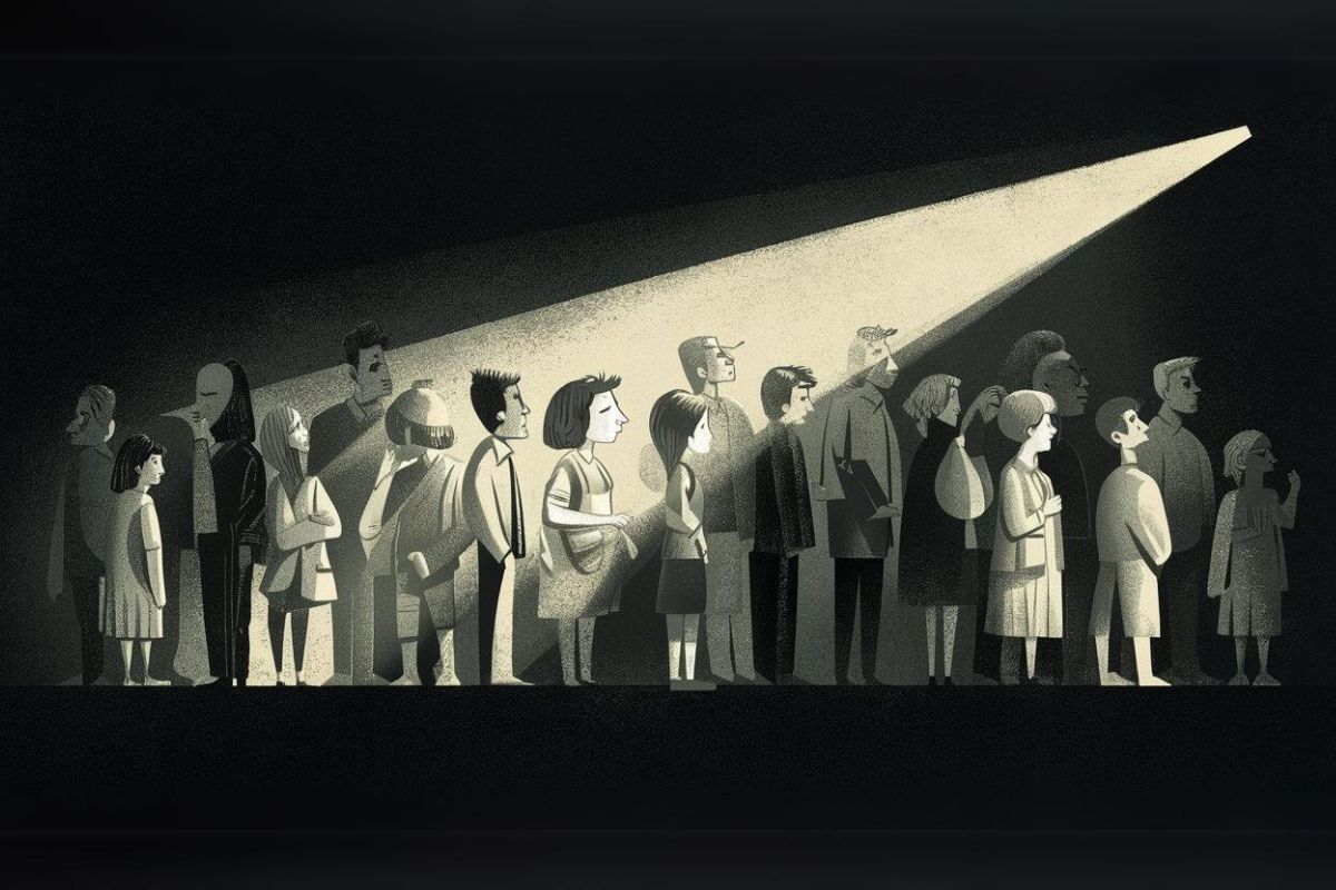 Imagen creada en Ideogram con el prompt: Gente esperando la luz.
