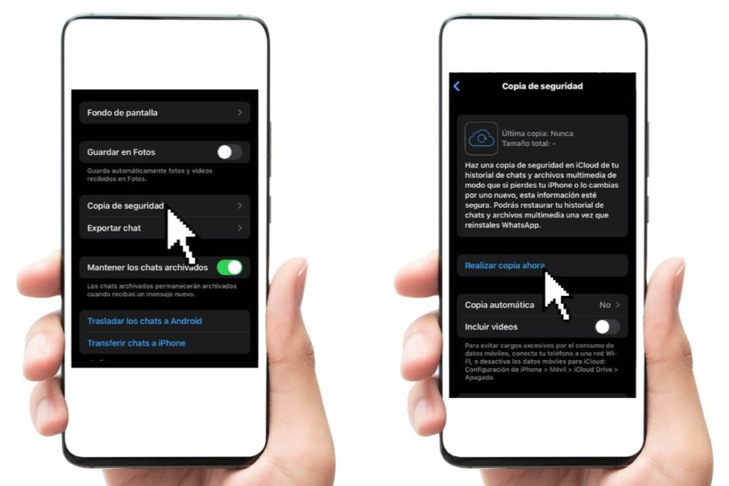 En dispositivos iOS de Apple, el procedimiento para respaldar tus chats en WhatsApp es similar al de Android, utilizando la cuenta de iCloud. Foto: Captura de pantalla.