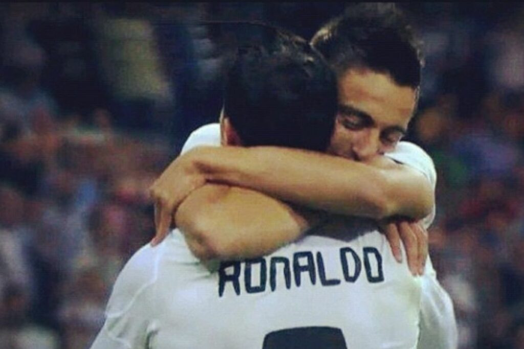 Joselu Mato celebrando un gol con Cristiano Ronaldo en su primera etapa en el Real Madrid. 
