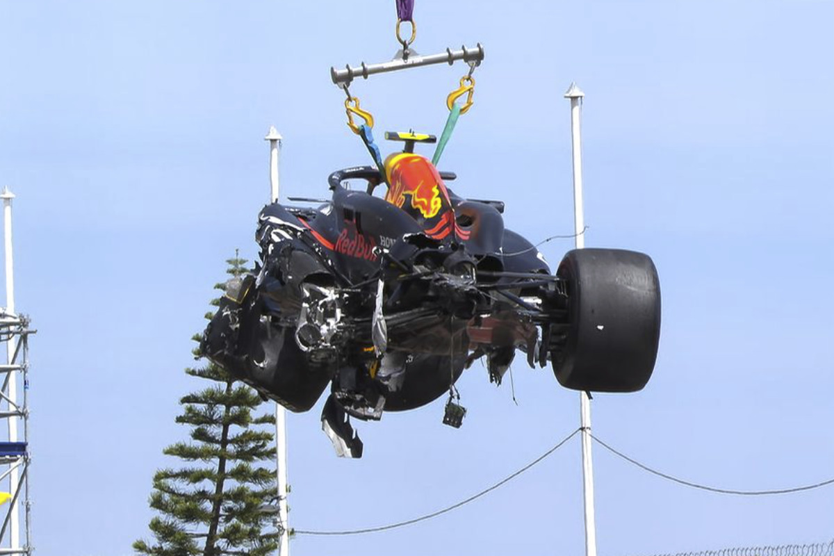Imagen de como quedó el Red Bull de Sergio Pérez tras el accidente Mónaco.