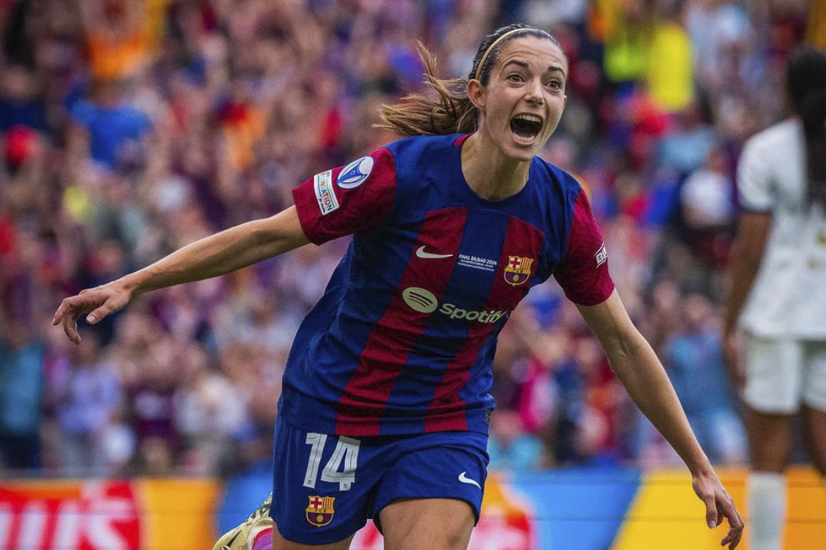 Aitana Bonmatí celebra el gol del FC Barcelona en la final de la Champions Femenina.