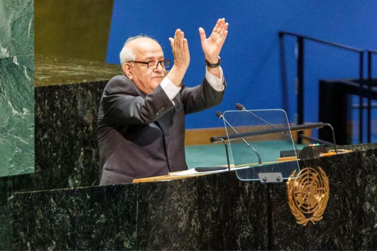 El embajador de Palestina ante Naciones Unidas, pronuncia un discurso en la sede la ONU, en Nueva York (EE.UU.)