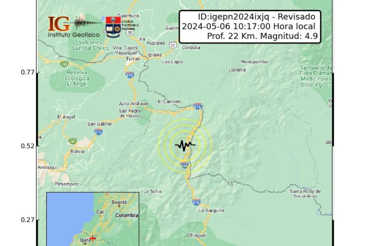 Dos sismos se registraron hoy cerca de San Gabriel, Carchi. Foto: Instituto Geofísico