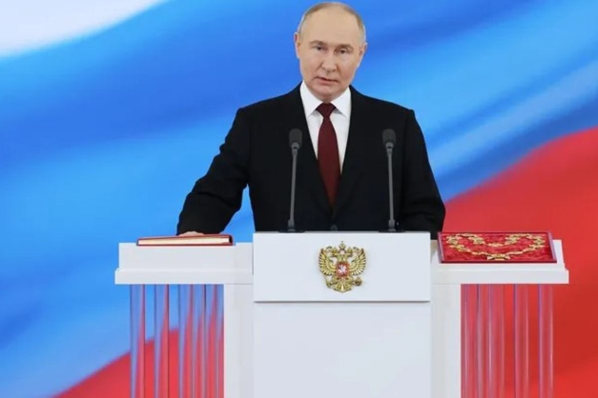 El presidente ruso Vladímir Putin pronuncia un discurso tras jurar su cargo para un quinto mandato en el Kremlin, Moscú. Foto: EFE